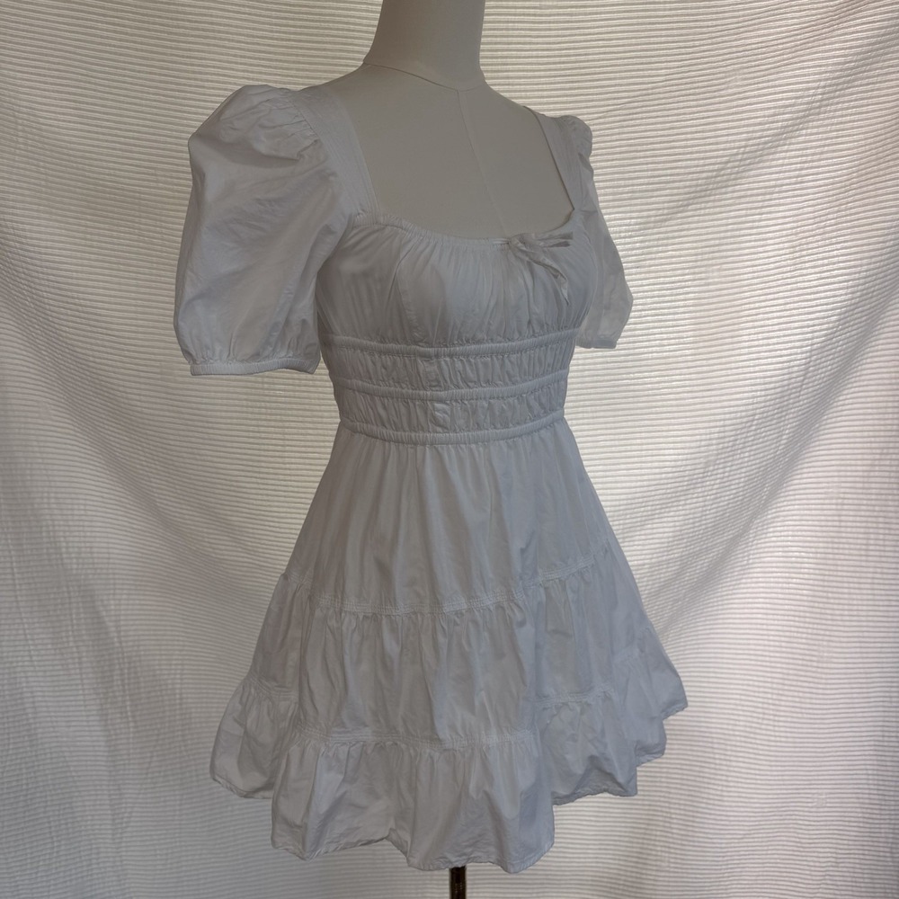 Sunday Best Aritzia Smocked Mini Dress XS White Wedding Coquette Preppy Girly - Picture 8 of 9